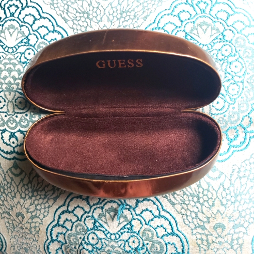 Guess Gold and Brown Sun Glasses Case with Curved Design Sunglass Sunglasses